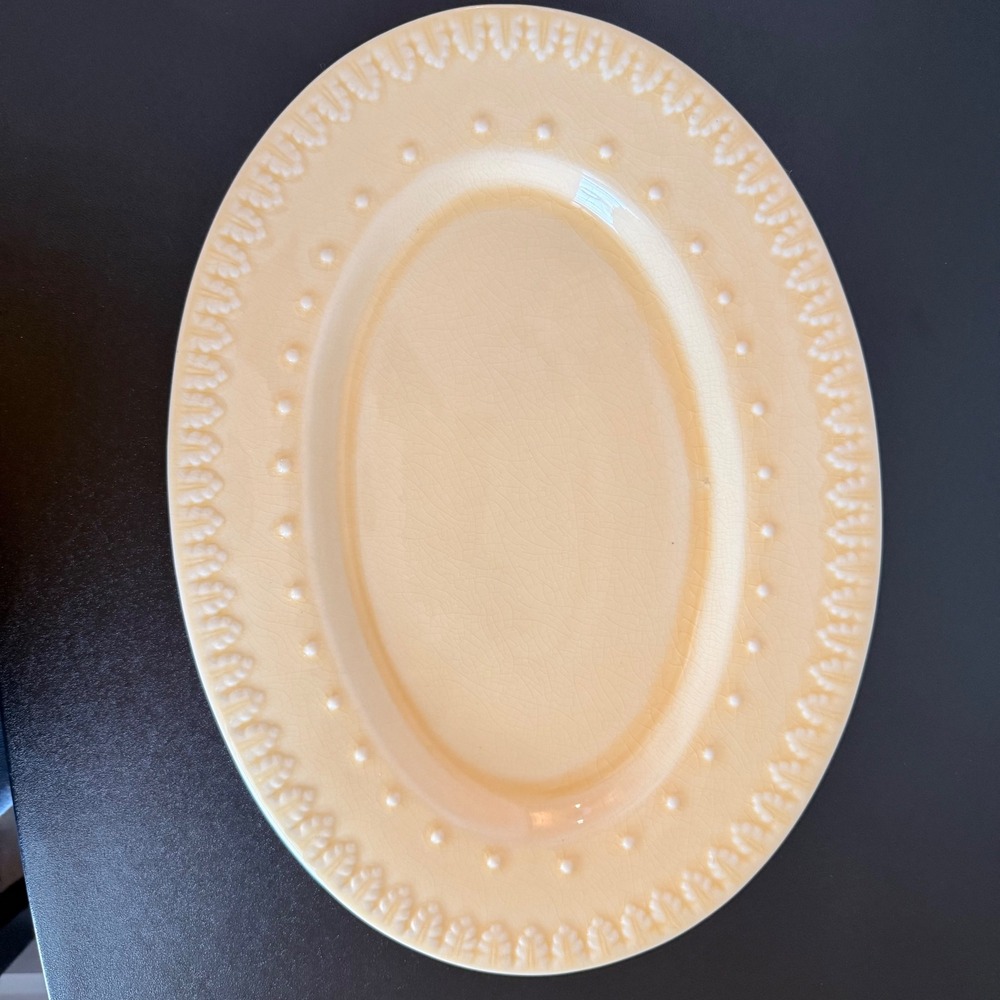 Square Nest Renee DuBois 2001 Yellow Crackle Glaze Oval Serving Platter 15 inch